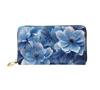 TRSGKSQP Leather Wallet for Women Men Bifold Wallet Ultra Slim Credit Card Holder Blooming Blue Flowers Ladies Clutch Purse