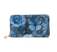 TRSGKSQP Leather Wallet for Women Men Bifold Wallet Ultra Slim Credit Card Holder Blue Rose Ladies Clutch Purse