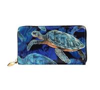 TRSGKSQP Leather Wallet for Women Men Bifold Wallet Ultra Slim Credit Card Holder Blue sea Turtle in Ocean Ladies Clutch Purse