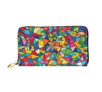 TRSGKSQP Leather Wallet for Women Men Bifold Wallet Ultra Slim Credit Card Holder Bright Geometric Shapes Ladies Clutch Purse