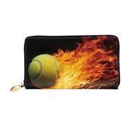 TRSGKSQP Leather Wallet for Women Men Bifold Wallet Ultra Slim Credit Card Holder Burning Tennis Pictures Ladies Clutch Purse