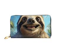 TRSGKSQP Leather Wallet for Women Men Bifold Wallet Ultra Slim Credit Card Holder Cartoon Funny Sloth Ladies Clutch Purse
