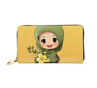 TRSGKSQP Leather Wallet for Women Men Bifold Wallet Ultra Slim Credit Card Holder Cartoon Muslim Girl Ladies Clutch Purse