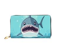 TRSGKSQP Leather Wallet for Women Men Bifold Wallet Ultra Slim Credit Card Holder Cartoon Shark Floating in Water Ladies Clutch Purse