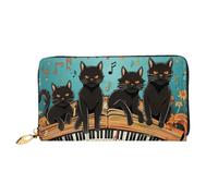TRSGKSQP Leather Wallet for Women Men Bifold Wallet Ultra Slim Credit Card Holder Cats Lying on The Piano Keyboard Ladies Clutch Purse