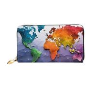 TRSGKSQP Leather Wallet for Women Men Bifold Wallet Ultra Slim Credit Card Holder Color World map Ladies Clutch Purse