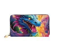 TRSGKSQP Leather Wallet for Women Men Bifold Wallet Ultra Slim Credit Card Holder Colorful of Dragons Ladies Clutch Purse