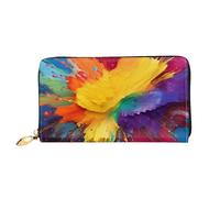 TRSGKSQP Leather Wallet for Women Men Bifold Wallet Ultra Slim Credit Card Holder Colorful Paint Splatter Art Ladies Clutch Purse