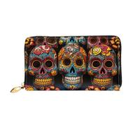 TRSGKSQP Leather Wallet for Women Men Bifold Wallet Ultra Slim Credit Card Holder Colorful Sugar Skulls Ladies Clutch Purse