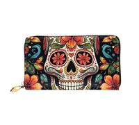 TRSGKSQP Leather Wallet for Women Men Bifold Wallet Ultra Slim Credit Card Holder Colorful Sugar Skull Ladies Clutch Purse