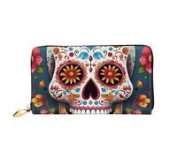 TRSGKSQP Leather Wallet for Women Men Bifold Wallet Ultra Slim Credit Card Holder Colorful Sugar Skull Ladies Clutch Purse