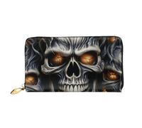 TRSGKSQP Leather Wallet for Women Men Bifold Wallet Ultra Slim Credit Card Holder Cool Evil Skull Ladies Clutch Purse
