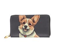 TRSGKSQP Leather Wallet for Women Men Bifold Wallet Ultra Slim Credit Card Holder Cute Corgi Dog Illustration Ladies Clutch Purse
