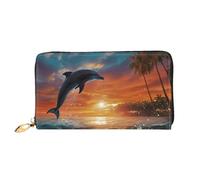 TRSGKSQP Leather Wallet for Women Men Bifold Wallet Ultra Slim Credit Card Holder Dolphins and Palm Trees Ladies Clutch Purse