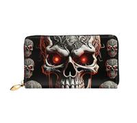 TRSGKSQP Leather Wallet for Women Men Bifold Wallet Ultra Slim Credit Card Holder Evil Skull Ladies Clutch Purse