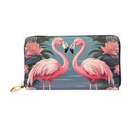 TRSGKSQP Leather Wallet for Women Men Bifold Wallet Ultra Slim Credit Card Holder Flock of Tropical Flamingos Ladies Clutch Purse