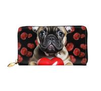 TRSGKSQP Leather Wallet for Women Men Bifold Wallet Ultra Slim Credit Card Holder French Bulldog Holding Ladies Clutch Purse