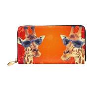 TRSGKSQP Leather Wallet for Women Men Bifold Wallet Ultra Slim Credit Card Holder Giraffe Wearing Sunglasses Ladies Clutch Purse