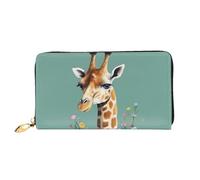 TRSGKSQP Leather Wallet for Women Men Bifold Wallet Ultra Slim Credit Card Holder Giraffe with Flowers Ladies Clutch Purse