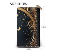 TRSGKSQP Leather Wallet for Women Men Bifold Wallet Ultra Slim Credit Card Holder Golden Background and Crescent Moon Ladies Clutch Purse