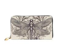 TRSGKSQP Leather Wallet for Women Men Bifold Wallet Ultra Slim Credit Card Holder Hand Drawn Floral Dragonfly Ladies Clutch Purse