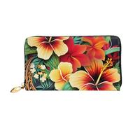 TRSGKSQP Leather Wallet for Women Men Bifold Wallet Ultra Slim Credit Card Holder Hawaiian Style Print Pattern Ladies Clutch Purse