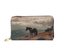 TRSGKSQP Leather Wallet for Women Men Bifold Wallet Ultra Slim Credit Card Holder Horse Grazing on The Mountain Ladies Clutch Purse