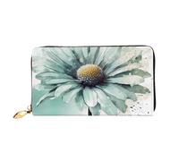 TRSGKSQP Leather Wallet for Women Men Bifold Wallet Ultra Slim Credit Card Holder Mint Green Watercolor Daisy Ladies Clutch Purse