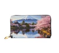 TRSGKSQP Leather Wallet for Women Men Bifold Wallet Ultra Slim Credit Card Holder Mount Fuji Cherry Blossom Trees Ladies Clutch Purse