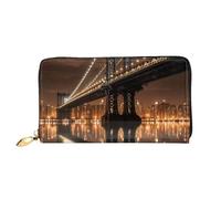 TRSGKSQP Leather Wallet for Women Men Bifold Wallet Ultra Slim Credit Card Holder New York Manhattan Bridge Night Ladies Clutch Purse