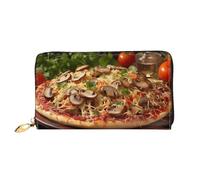 TRSGKSQP Leather Wallet for Women Men Bifold Wallet Ultra Slim Credit Card Holder Pizza with Mushrooms and Tomatoes Ladies Clutch Purse