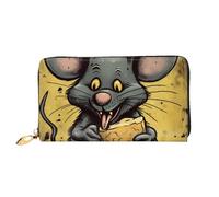TRSGKSQP Leather Wallet for Women Men Bifold Wallet Ultra Slim Credit Card Holder Rat Eats a Piece of Cheese Ladies Clutch Purse
