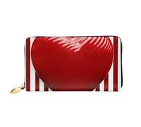 TRSGKSQP Leather Wallet for Women Men Bifold Wallet Ultra Slim Credit Card Holder Red and White Striped Heart Ladies Clutch Purse