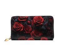 TRSGKSQP Leather Wallet for Women Men Bifold Wallet Ultra Slim Credit Card Holder Red Rose Photo Ladies Clutch Purse