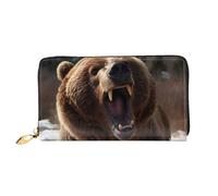 TRSGKSQP Leather Wallet for Women Men Bifold Wallet Ultra Slim Credit Card Holder Roaring Bear Ladies Clutch Purse