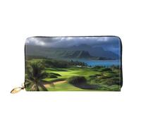 TRSGKSQP Leather Wallet for Women Men Bifold Wallet Ultra Slim Credit Card Holder Scenic Hawaii Golf Tropical Ladies Clutch Purse