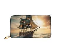 TRSGKSQP Leather Wallet for Women Men Bifold Wallet Ultra Slim Credit Card Holder Ship Sailing Alone Ladies Clutch Purse