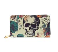 TRSGKSQP Leather Wallet for Women Men Bifold Wallet Ultra Slim Credit Card Holder Skull Flower Ladies Clutch Purse