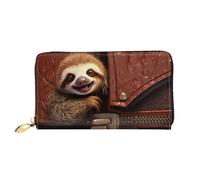 TRSGKSQP Leather Wallet for Women Men Bifold Wallet Ultra Slim Credit Card Holder Sloth on Zipper Ladies Clutch Purse