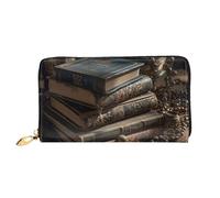 TRSGKSQP Leather Wallet for Women Men Bifold Wallet Ultra Slim Credit Card Holder Stack of Old Books Ladies Clutch Purse