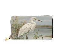TRSGKSQP Leather Wallet for Women Men Bifold Wallet Ultra Slim Credit Card Holder Swamp Egret Ladies Clutch Purse