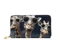 TRSGKSQP Leather Wallet for Women Men Bifold Wallet Ultra Slim Credit Card Holder Three Giraffes Wearing Sunglasses Ladies Clutch Purse