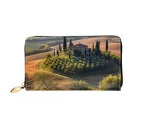 TRSGKSQP Leather Wallet for Women Men Bifold Wallet Ultra Slim Credit Card Holder Tuscany Landscape Tree Scenery Farm Ladies Clutch Purse
