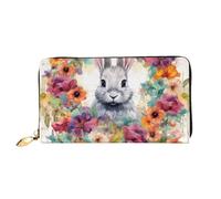 TRSGKSQP Leather Wallet for Women Men Bifold Wallet Ultra Slim Credit Card Holder Watercolor Rabbit and Flowers Ladies Clutch Purse