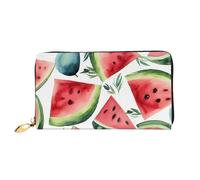 TRSGKSQP Leather Wallet for Women Men Bifold Wallet Ultra Slim Credit Card Holder Watercolor Watermelon Pattern Ladies Clutch Purse