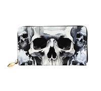 TRSGKSQP Leather Wallet for Women Men Bifold Wallet Ultra Slim Credit Card Holder White and Gray Skull Graphics Ladies Clutch Purse