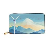 TRSGKSQP Leather Wallet for Women Men Bifold Wallet Ultra Slim Credit Card Holder Windmill Flat Illustration Ladies Clutch Purse