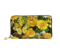 TRSGKSQP Leather Wallet for Women Men Bifold Wallet Ultra Slim Credit Card Holder Yellow Butterfly and Yellow Daisies Ladies Clutch Purse