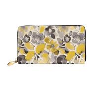 TRSGKSQP Leather Wallet for Women Men Bifold Wallet Ultra Slim Credit Card Holder Yellow Gray Flower Ladies Clutch Purse