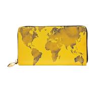 TRSGKSQP Leather Wallet for Women Men Bifold Wallet Ultra Slim Credit Card Holder Yellow World map Ladies Clutch Purse